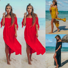 Load image into Gallery viewer, Sexy Off Shoulder Women Tunic Beach Dress Swim Suit Short Sleeve Solid Cover Up Summer Maxi Beach Dresses For Women Swimsuits