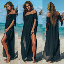 Load image into Gallery viewer, Sexy Off Shoulder Women Tunic Beach Dress Swim Suit Short Sleeve Solid Cover Up Summer Maxi Beach Dresses For Women Swimsuits