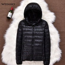 Load image into Gallery viewer, Winter Women Ultralight Thin Down Jacket White Duck Down Hooded Jackets Long Sleeve Warm Coat Parka Female Portable Outwear