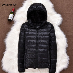 Winter Women Ultralight Thin Down Jacket White Duck Down Hooded Jackets Long Sleeve Warm Coat Parka Female Portable Outwear