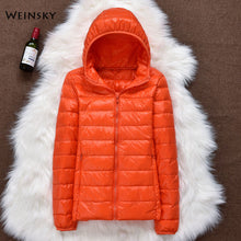 Load image into Gallery viewer, Winter Women Ultralight Thin Down Jacket White Duck Down Hooded Jackets Long Sleeve Warm Coat Parka Female Portable Outwear