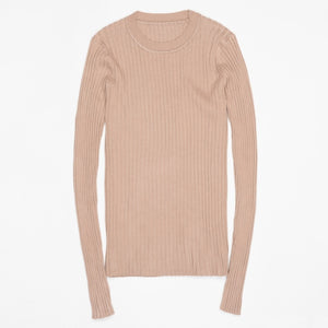 Women Sweater Pullover Basic Rib Knitted Cotton Tops Solid Crew Neck Essential Jumper Long Sleeve Sweaters With Thumb Hole