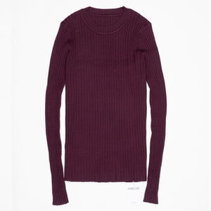 Women Sweater Pullover Basic Rib Knitted Cotton Tops Solid Crew Neck Essential Jumper Long Sleeve Sweaters With Thumb Hole