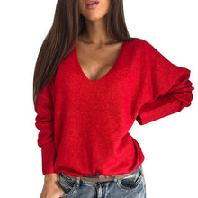 Load image into Gallery viewer, OEAK 2XL Sexy Hollow Out V-neck Knitted Sweater Women Autumn Long Sleeve Candy Basic Top Loose Ladies Sweaters and Pullovers